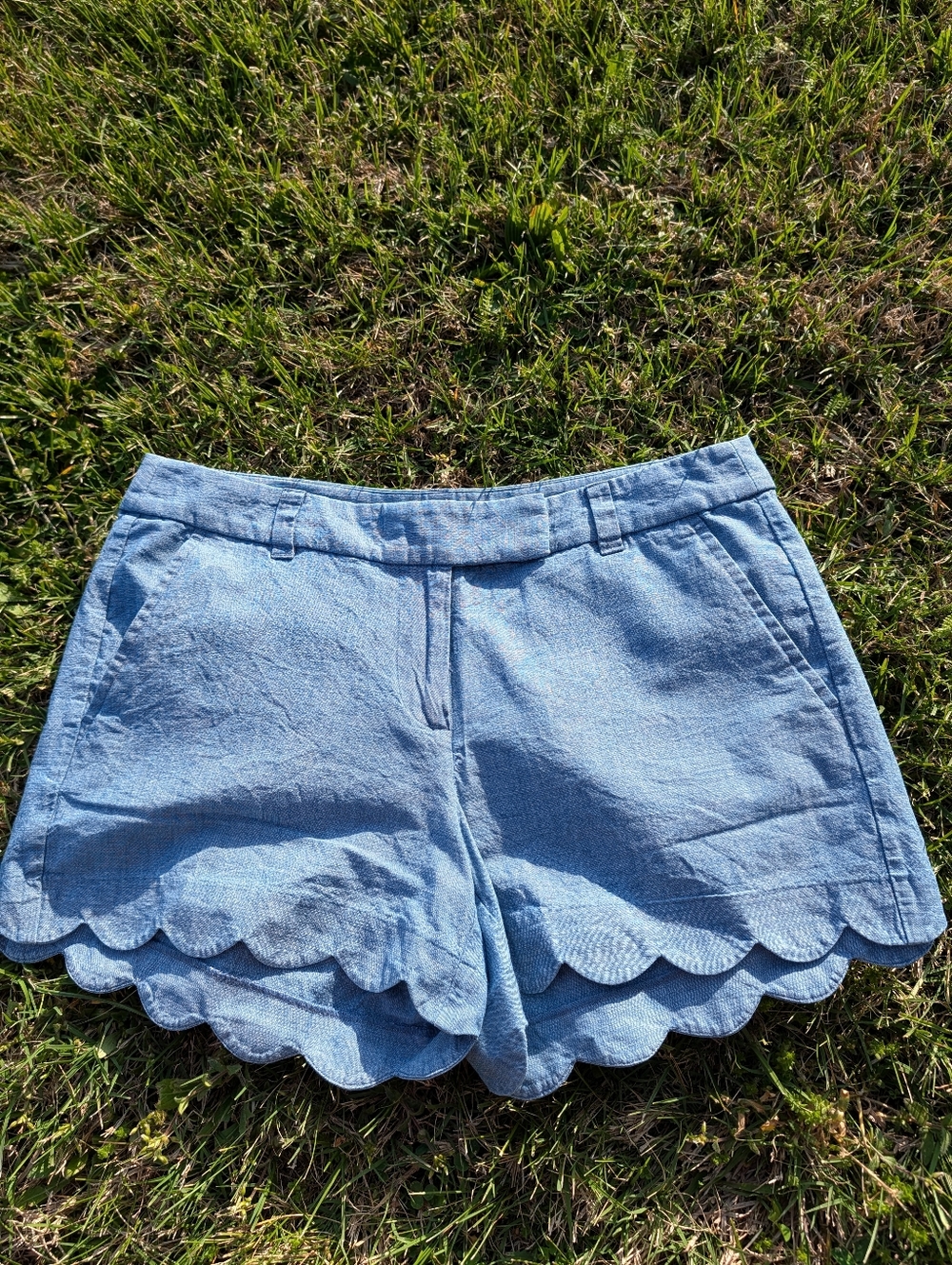 💙 Vintage 2010's J. Crew Cotton Denim Scallop Hem Light Blue Shorts, Low Rise 6